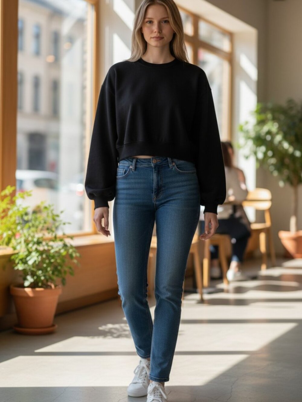Zara basic Black Cropped sweatshirt dolman sleeve size medium